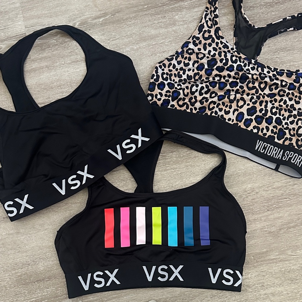 Victoria's Secret Black, Leopard & Multi color rainbow Print Sports Bras
